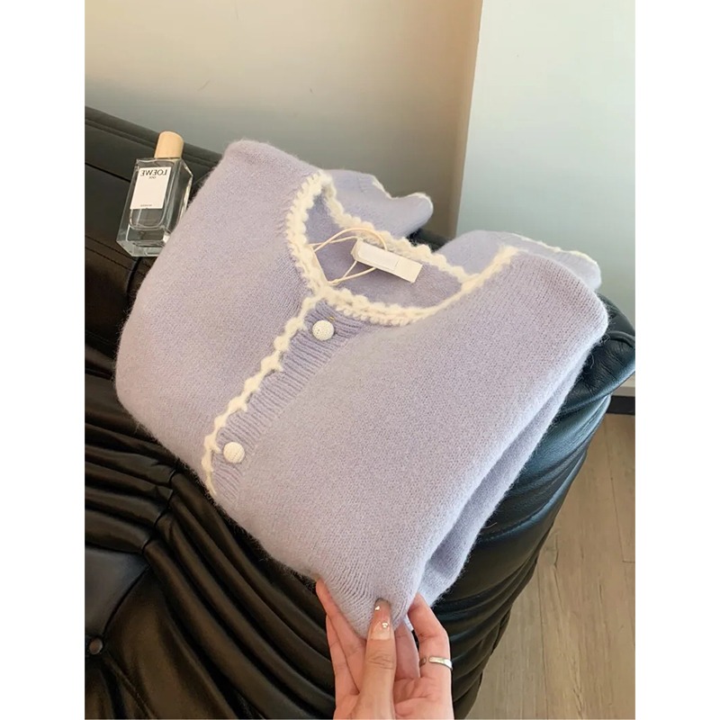 2024 Spring New Style Recommendation ~ Fufu Taro Purple Sweater Cardigan Women’s Autumn and Winter Soft Waxy Knitted Top