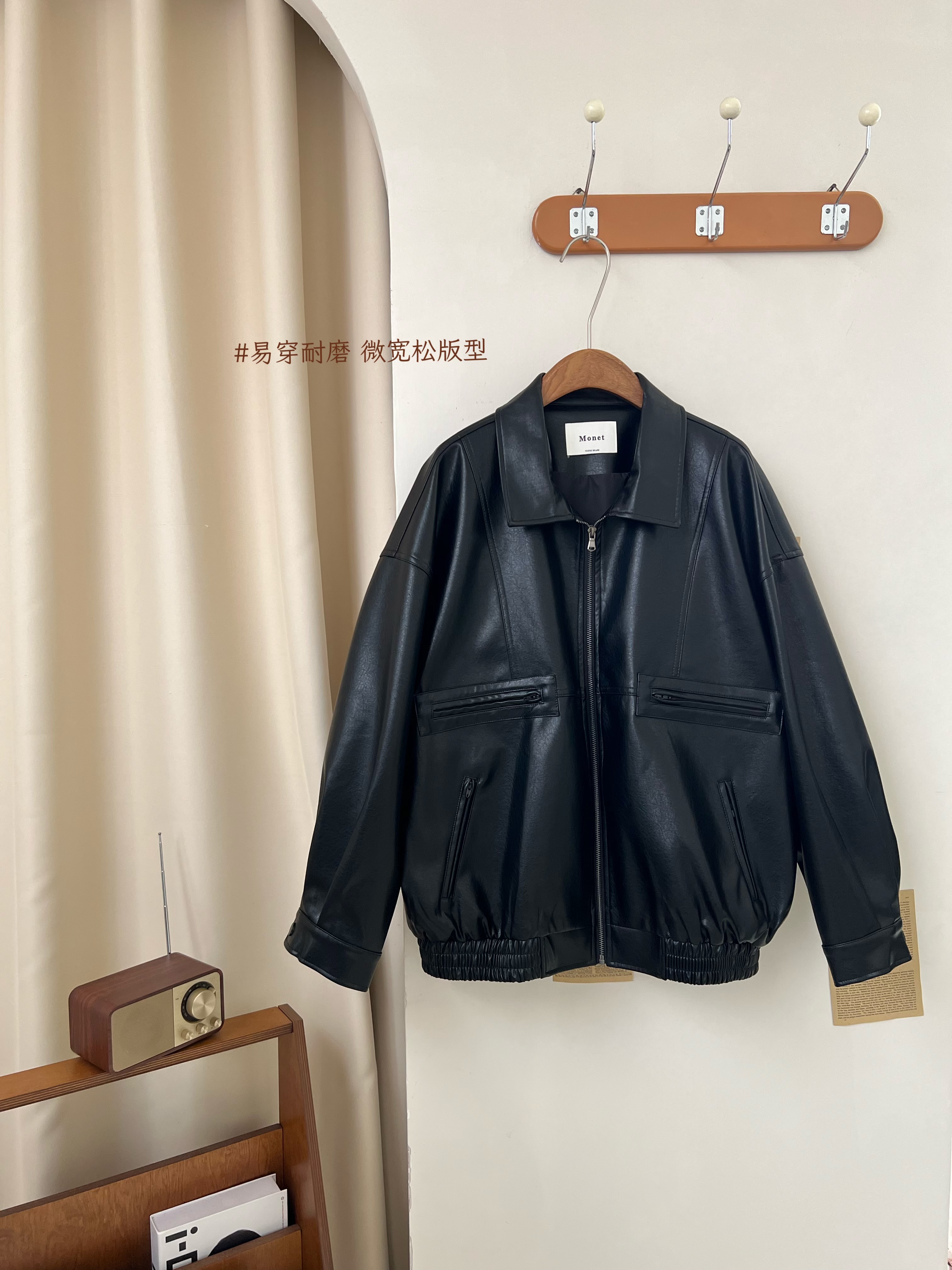 Xinlei Lin spring new silhouette design custom pu retro black leather jacket women's jacket top