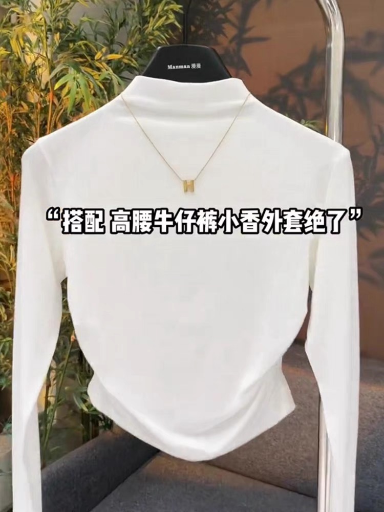 White half turtleneck bottoming shirt for women with long sleeves 2024 new spring and autumn slim cotton top T-shirt