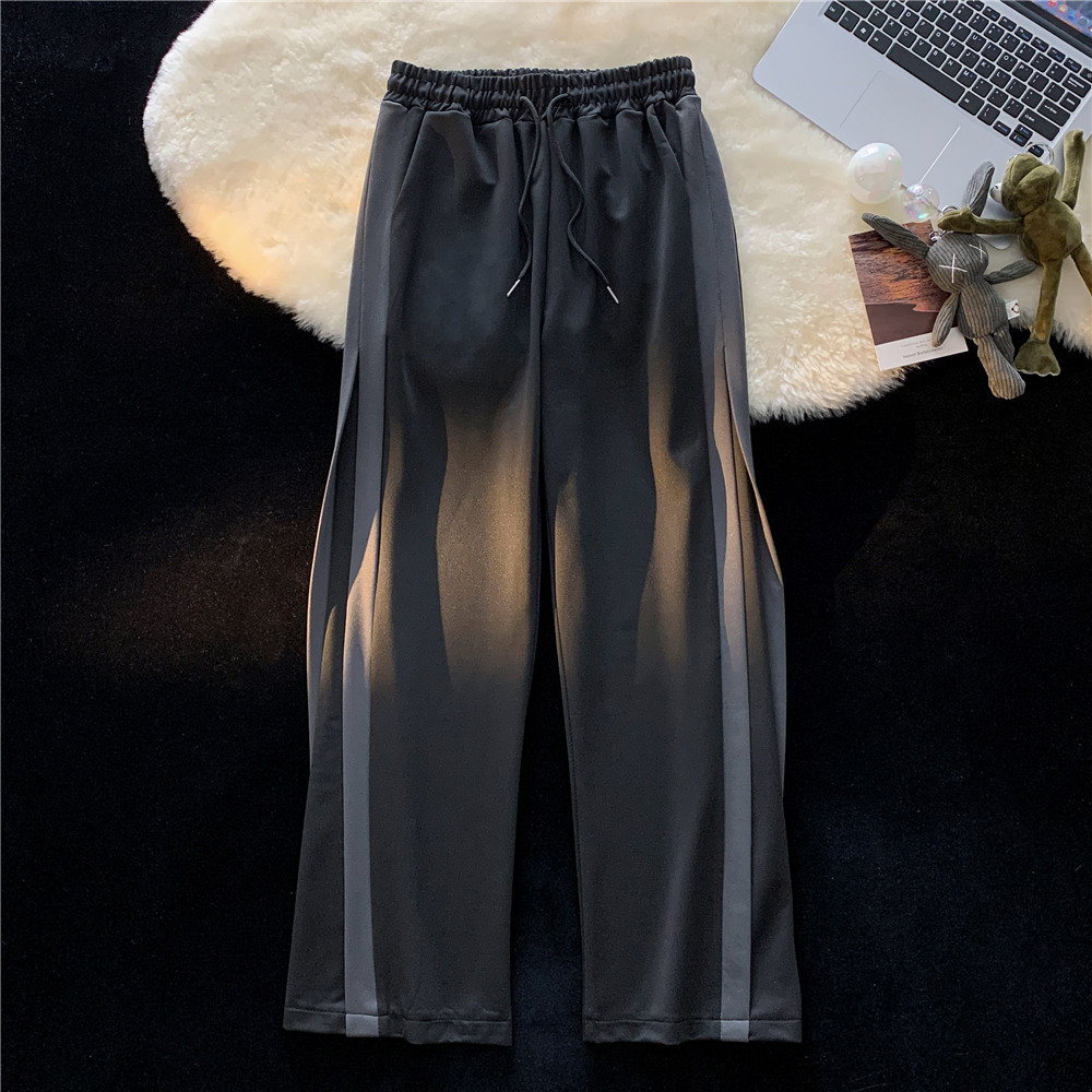 Actual shot #Color-blocking sweatpants, casual pants, women's loose wide-leg pants, versatile straight-leg trousers