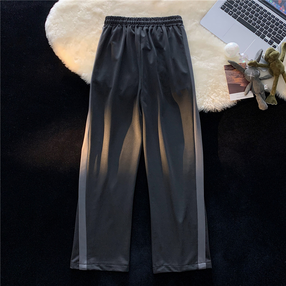 Actual shot #Color-blocking sweatpants, casual pants, women's loose wide-leg pants, versatile straight-leg trousers