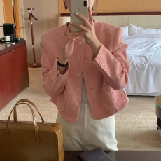 批发尺寸已更新 法式复古圆领别致单排扣宽松百搭长袖短款外套