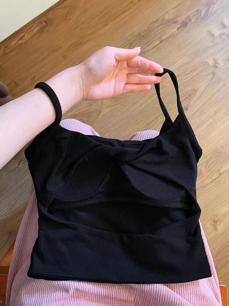 黑色泰式小吊帶背心女內搭夏帶胸墊外穿純欲露背辣妹顯瘦無袖上衣