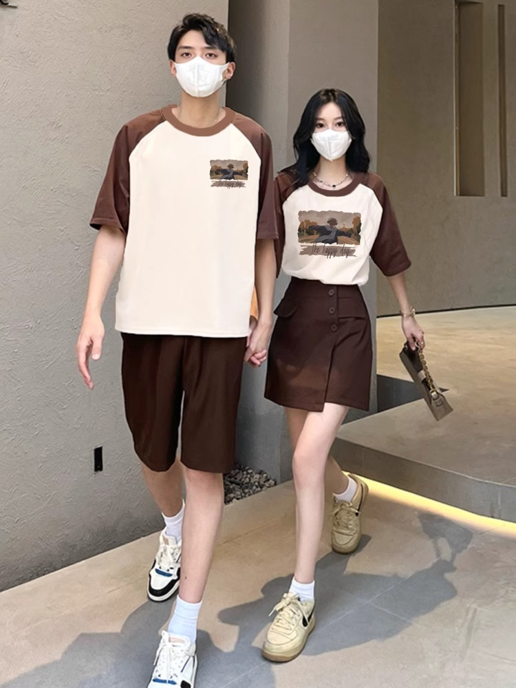 情侶裝t恤特別的小眾夏季2024新款高級感純棉roora插肩袖上衣短袖