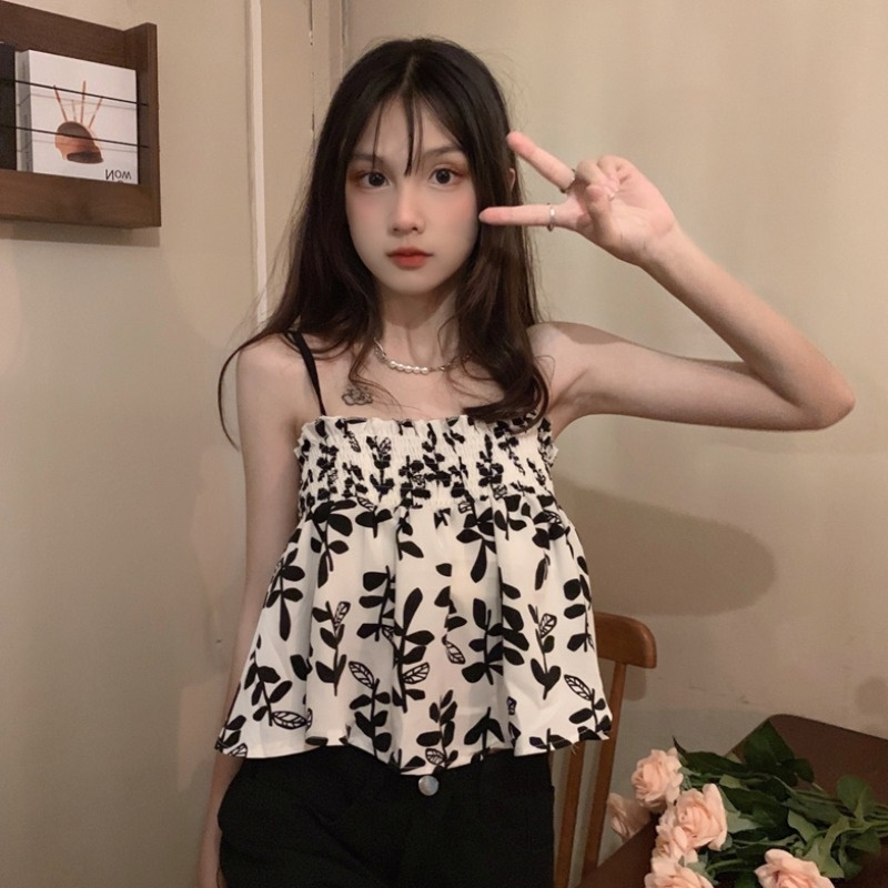 上衣背心女春夏內搭夏外穿大碼胖mm法式小清新甜辣短款碎花小吊帶