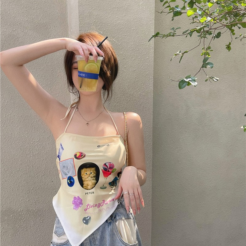 法式甜辣妹掛脖肚兜式小吊帶背心女內搭設計感小眾外穿純欲上衣夏