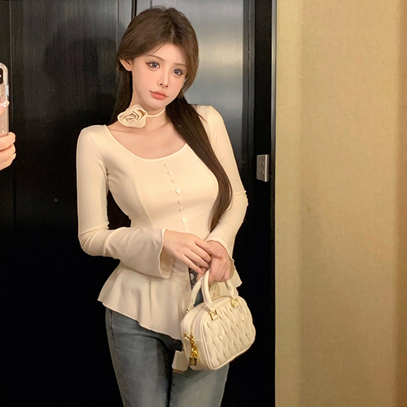 Long-sleeved T-shirt niche design slimming new bottoming shirt popular this year beautiful tops for women in early autumn