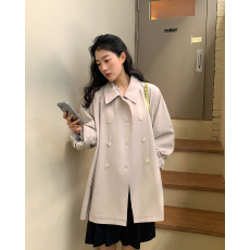 批发chic 韩版春季<b class='q'>英伦</b>时尚小众双排扣宽松<b class='q'>风</b>衣大衣外套