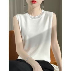 批发新款时尚休闲羊毛背心女春夏无袖上衣吊带圆领内搭打底<b class='q'>针织衫</b>镶钻