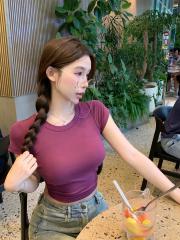 Actual shot of a pure lust hottie's slim-fitting backless lace-up drawstring short top