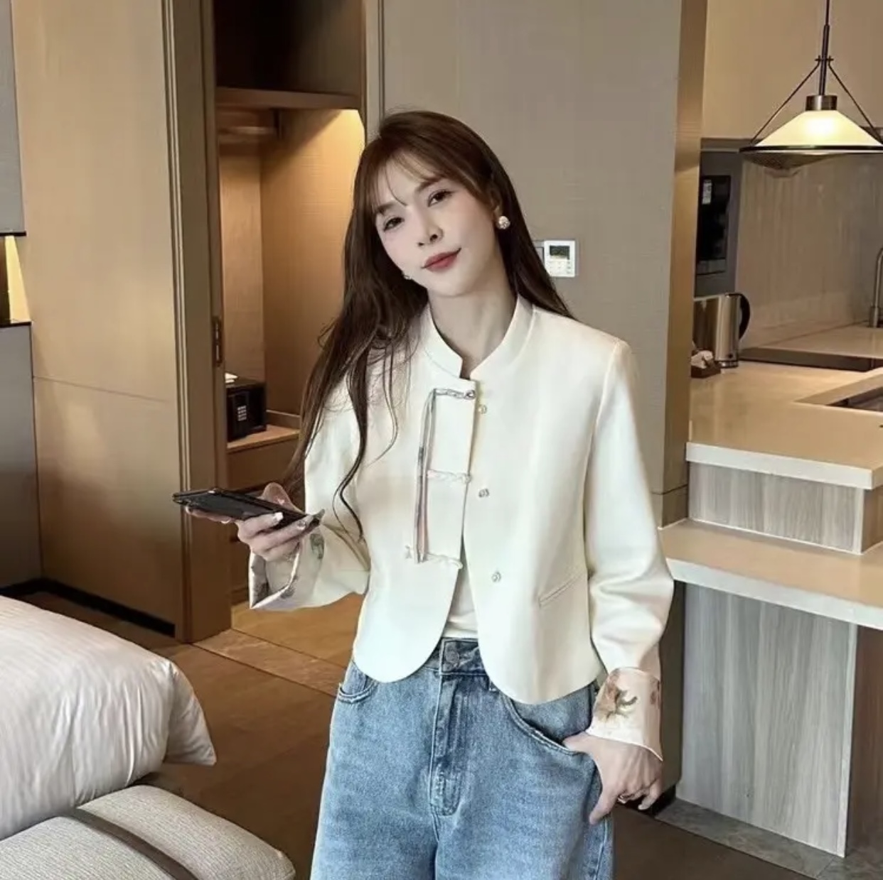 Leilei's exclusive new Chinese-style buttoned coat for women, short spring and autumn style, ladylike style top
