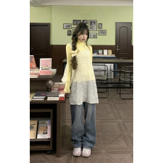 批发实拍秒发  小碎花韩系少女叠穿吊带裙+黄色针织内搭外穿