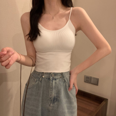 批发带胸垫小吊带背心女内搭早春季性感辣妹无袖美背外穿白色打底上衣