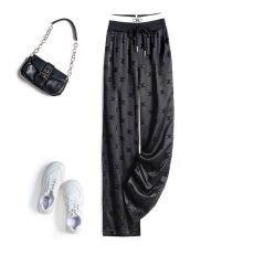 醋酸植绒冰丝阔腿裤女春秋新款薄款休闲拖地长裤垂感高腰直筒裤