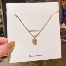 批发精致闪钻吊坠项链女钛钢设计感M字母颈链气质优雅网红锁骨链饰品