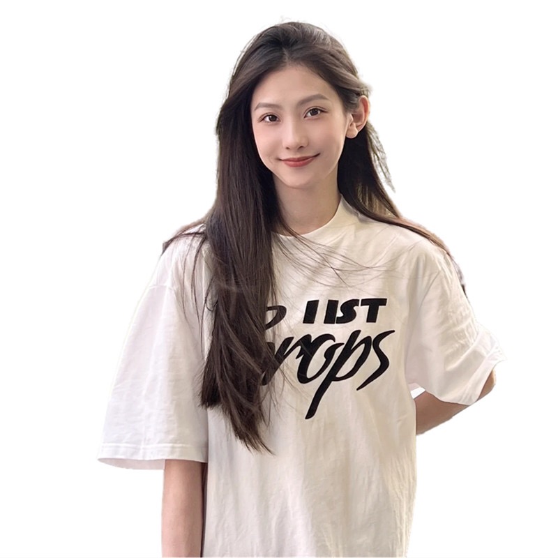 美式復古潮牌正肩T恤女夏寬鬆顯瘦純棉短袖設計感小眾上衣
