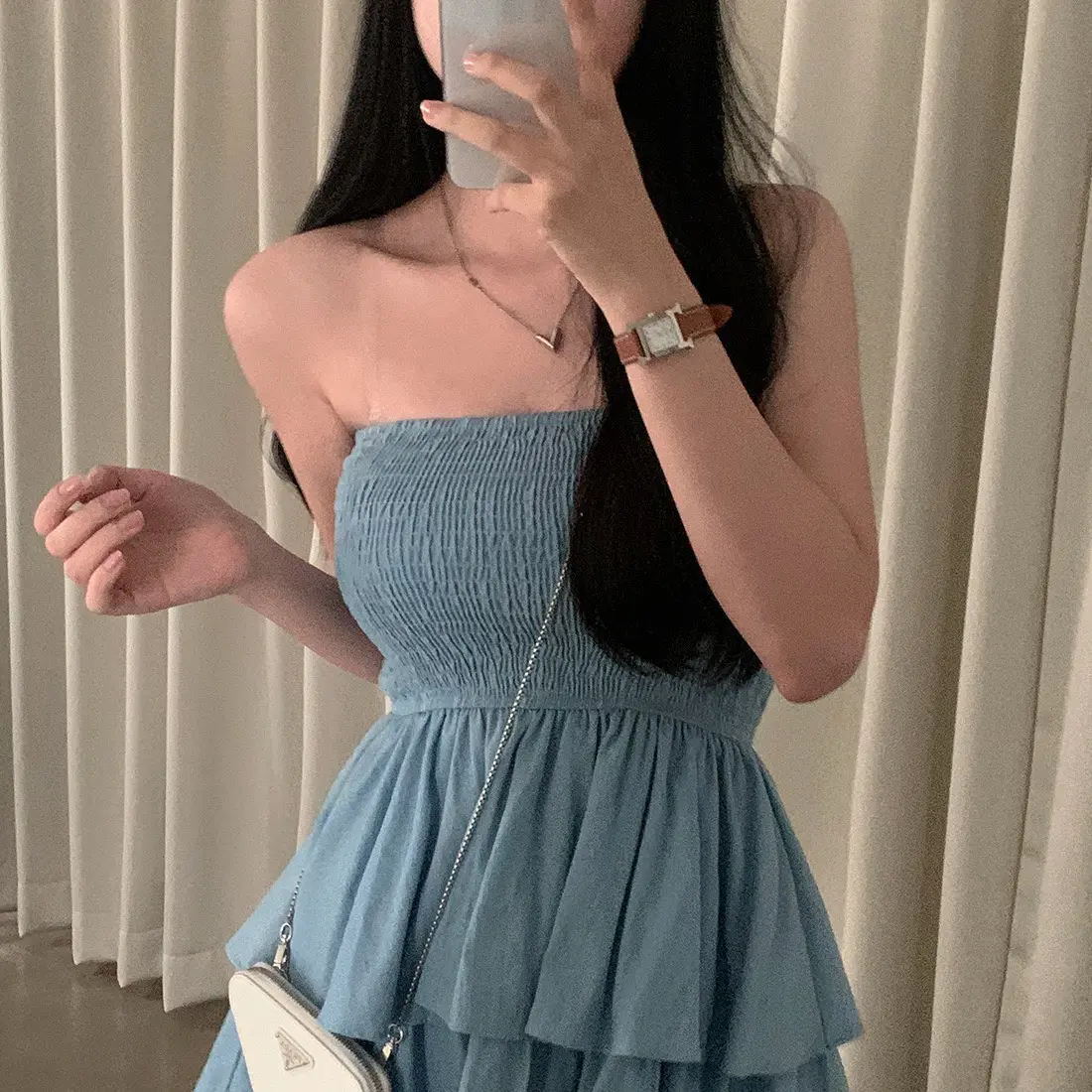 크림톤 블라우스 원피스 상세 이미지 1