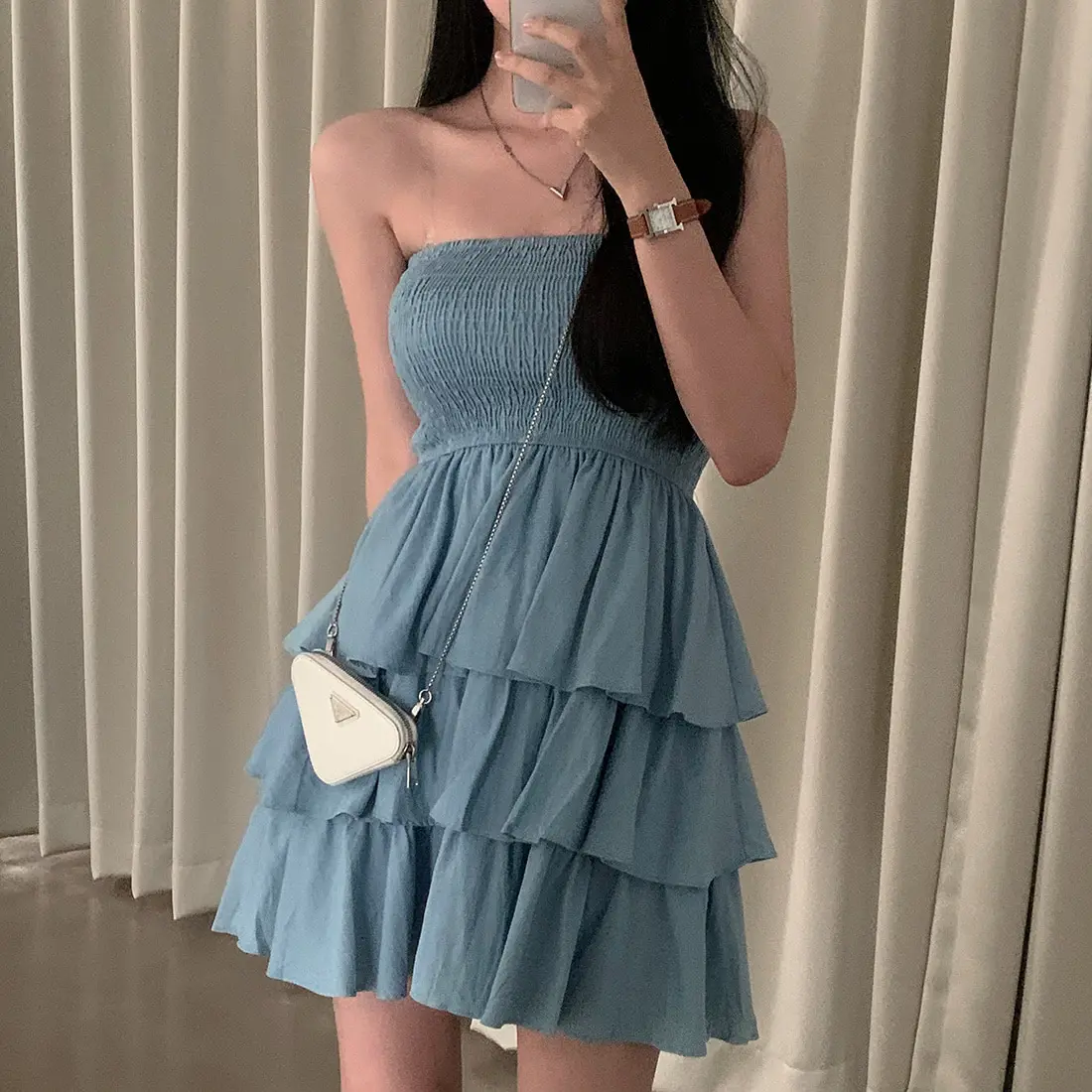 크림톤 블라우스 원피스 상세 이미지 3
