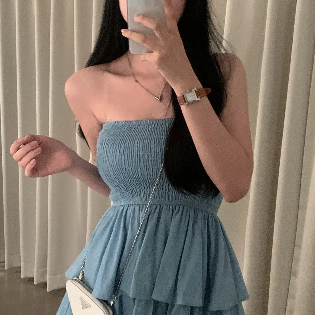 크림톤 블라우스 원피스 상세 이미지 21