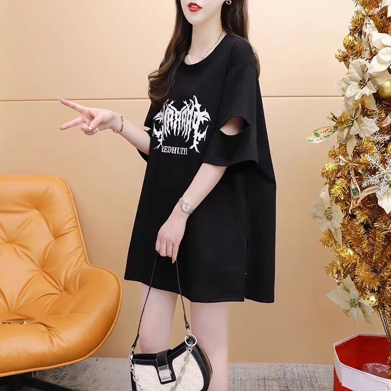 경관 그림 6535 당겨 프레임 빗질하다 이후 패키지 칼라 디자인 센스 중간 길이 티셔츠 여성 프린트 다용도 루즈핏 맨위