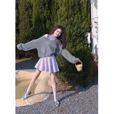 2024春季韩系长袖设计感小众慵懒风宽松针织衫百搭时尚短裙套装