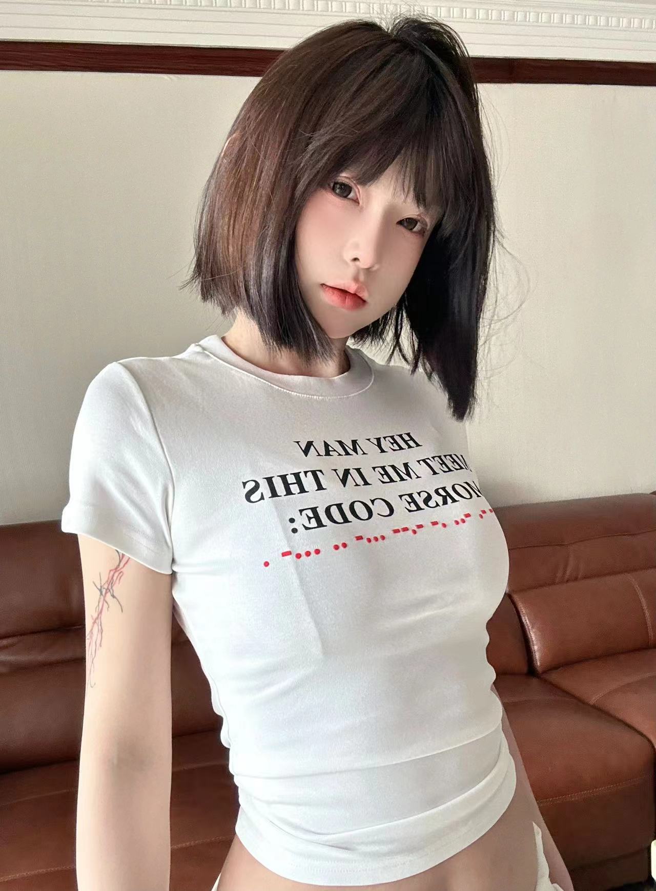 純棉210克40支奧代爾帶彈力直播品質前 印花修身短袖t恤女