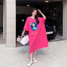 批发仿棉牛奶丝#<b class='q'>孕妇</b><b class='q'>睡裙</b>女夏季新款过膝韩版宽松短袖连衣裙懒人长裙