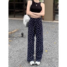 批发狗狗脚印直筒阔腿裤女夏季<b class='q'>高腰</b>显瘦休闲裤薄款小个子宽松垂感裤