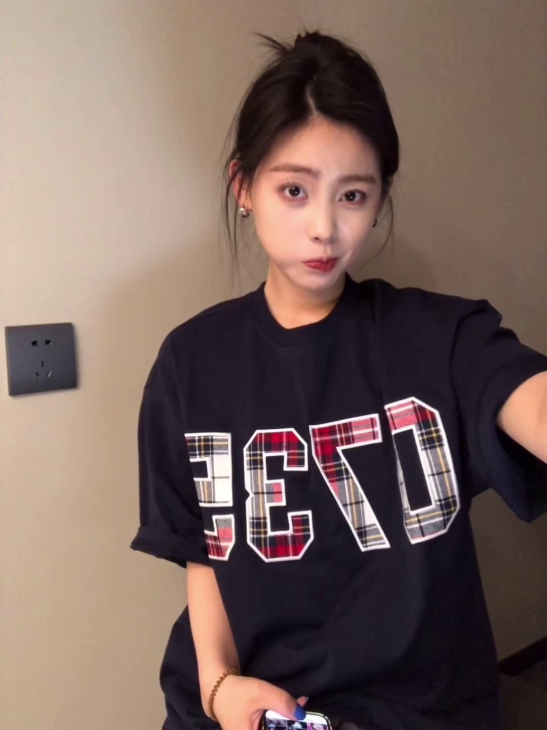 美式國潮牌復古格子數字oversize圓領短袖T恤女情侶百搭上衣