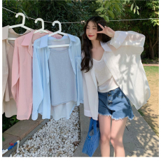 批发冰丝防晒树皮皱衬衫女夏季薄款衬衣法式高级感长袖开衫上衣外套