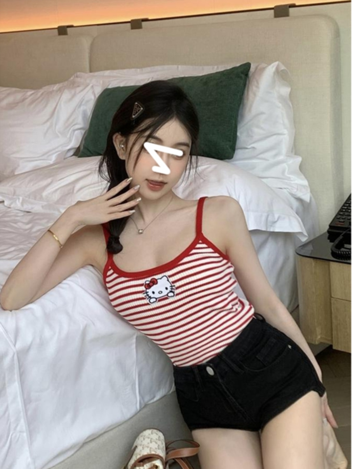 夏日常軟妹可愛甜酷風hellokitty凱蒂貓y2k辣妹吊帶條紋背心內搭