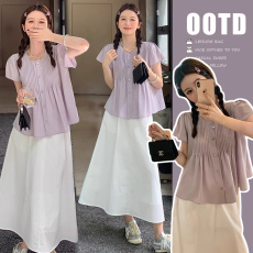 批发现1178新款孕妇夏装棉衬衫上衣+孕妇半身裙套装可单卖