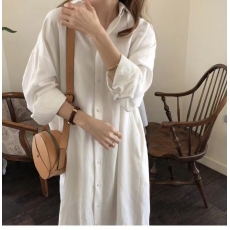 批发2026春装韩国慵懒风简约时尚<b class='q'>超长</b>款过膝衬衣女装纯色翻领<b class='q'>开衫</b>衬衫