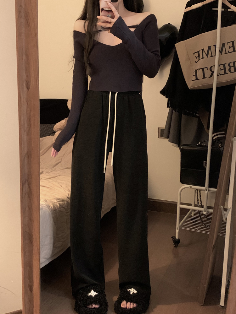 Official Photo # Yoyo Pants Soft Waxy Casual Pants Straight Leg Pants Wide Leg Pants Women’s Knitted High Waist Slim Floor-length Pants