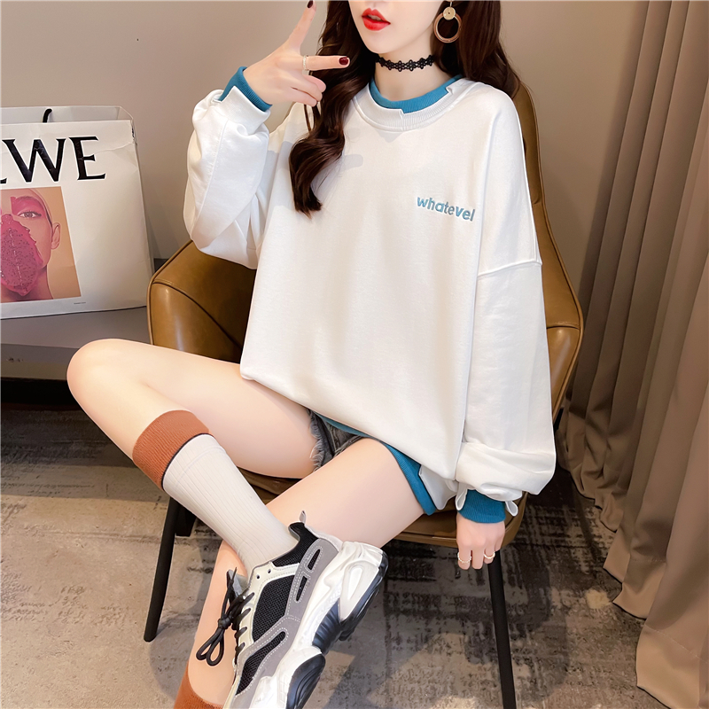 Real shot 2024 spring new Korean style letter loose fake two-piece large size women's thin sweatshirt tops for women