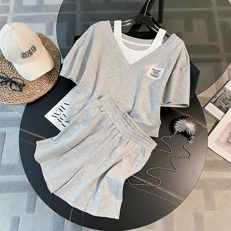 6535 cotton small casual suit for women summer 2024 new loose slimming short-sleeved shorts two-piece suit