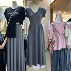 批发2026韩国<b class='q'>东大门</b>夏装新款韩版宽松收腰v领长款气质显瘦短袖<b class='q'>连衣裙</b>