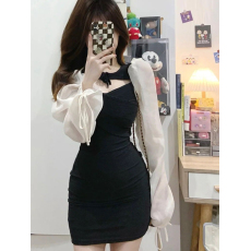 批发2025法式赫本风连衣<b class='q'>裙</b>女设计感别致镂空收腰包臀短<b class='q'>裙</b>