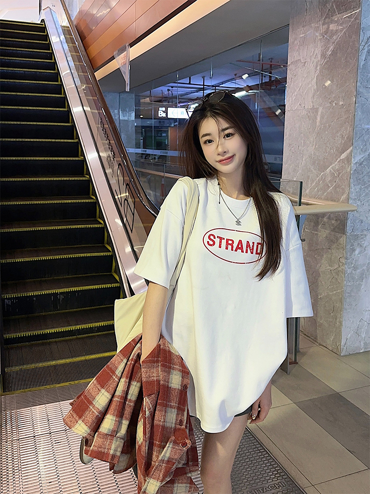 Actual shot of early spring Korean chic simple red plaid shirt jacket + printed T-shirt