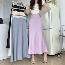 批发夏设计感小众高腰包臀裙缎面鱼尾裙子<b class='q'>半身裙</b>中长款女