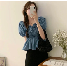 批发已出货 松紧收腰短款<b class='q'>牛仔</b>上衣