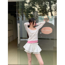 批发蕾丝花边白色<b class='q'>碎花</b>针织打底衫方领修身长袖小衫半身裙裤