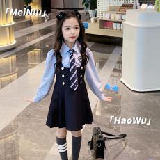 批发<b class='q'>女童</b>jk<b class='q'>套</b>装春秋季2025新款洋气时髦学院风儿童<b class='q'>背带裙</b>子衬衫两件套