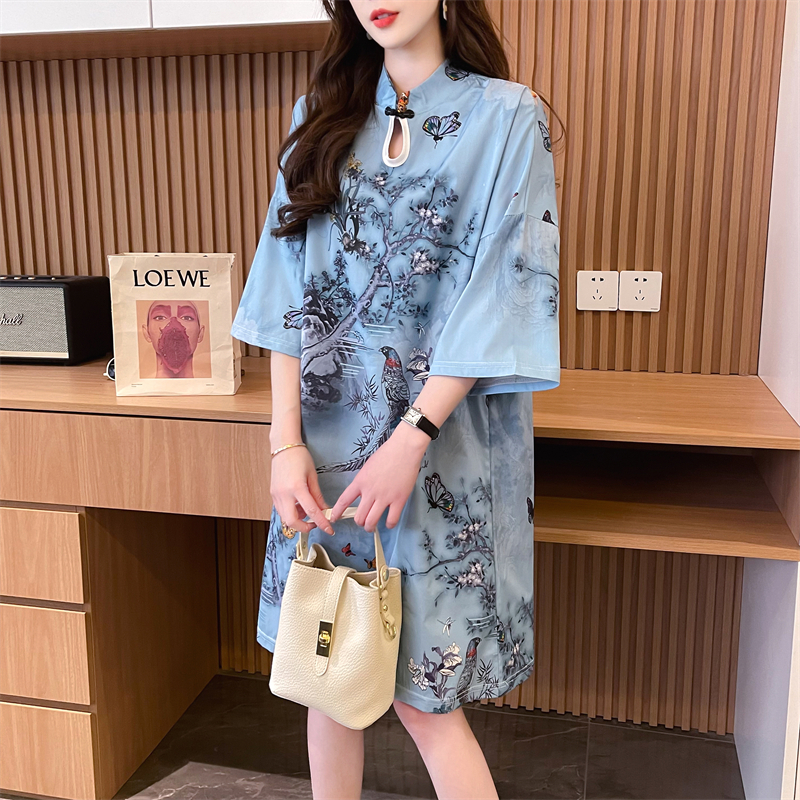 MY2827#国潮风改良旗袍小众设计感中长款短袖t恤女女裝貨源服裝批發