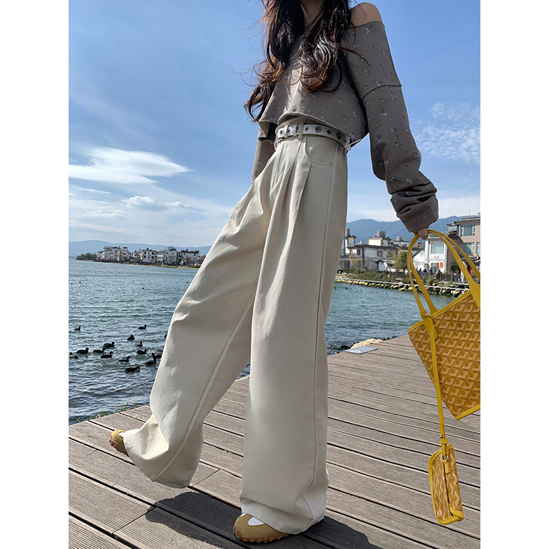 Real shot!  2024 New Casual Pants Washed Cotton Design Elastic Waist Pants White Slim Pants Women