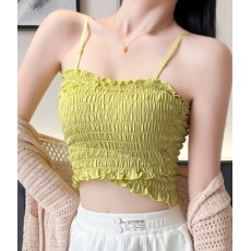 批发实价~美背吊带背心木耳边褶皱设计感外穿无袖上衣女