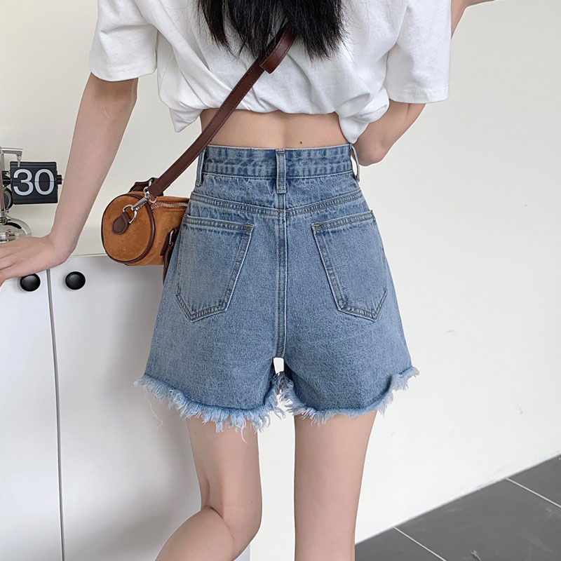 ins trendy denim shorts for women thin summer fat mm plus size fashion high waist casual raw edge wide leg a line hot pants