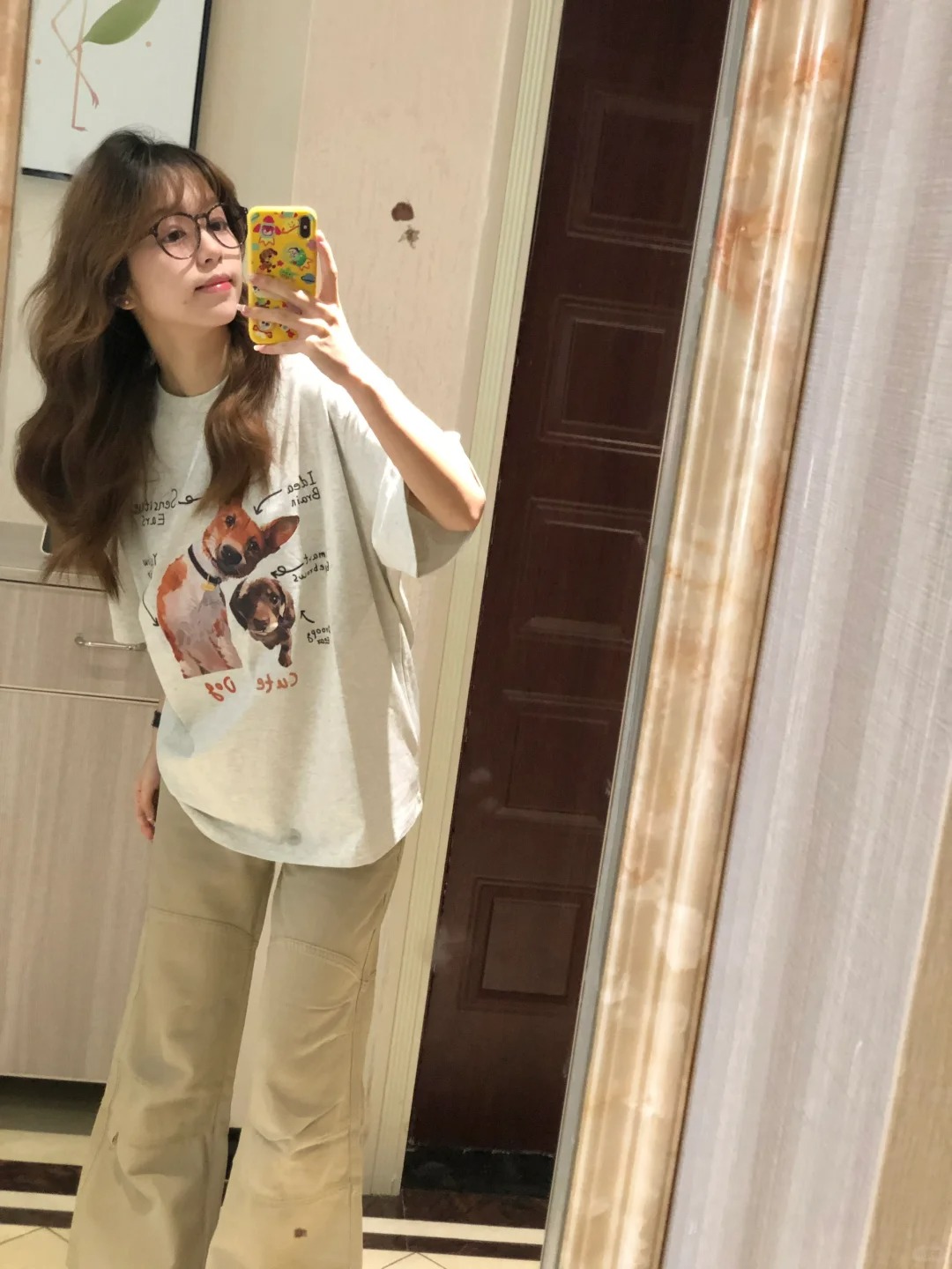 100%純棉美式復古趣味小狗印花拼圖寬鬆百搭休閒學生短袖T恤夏季