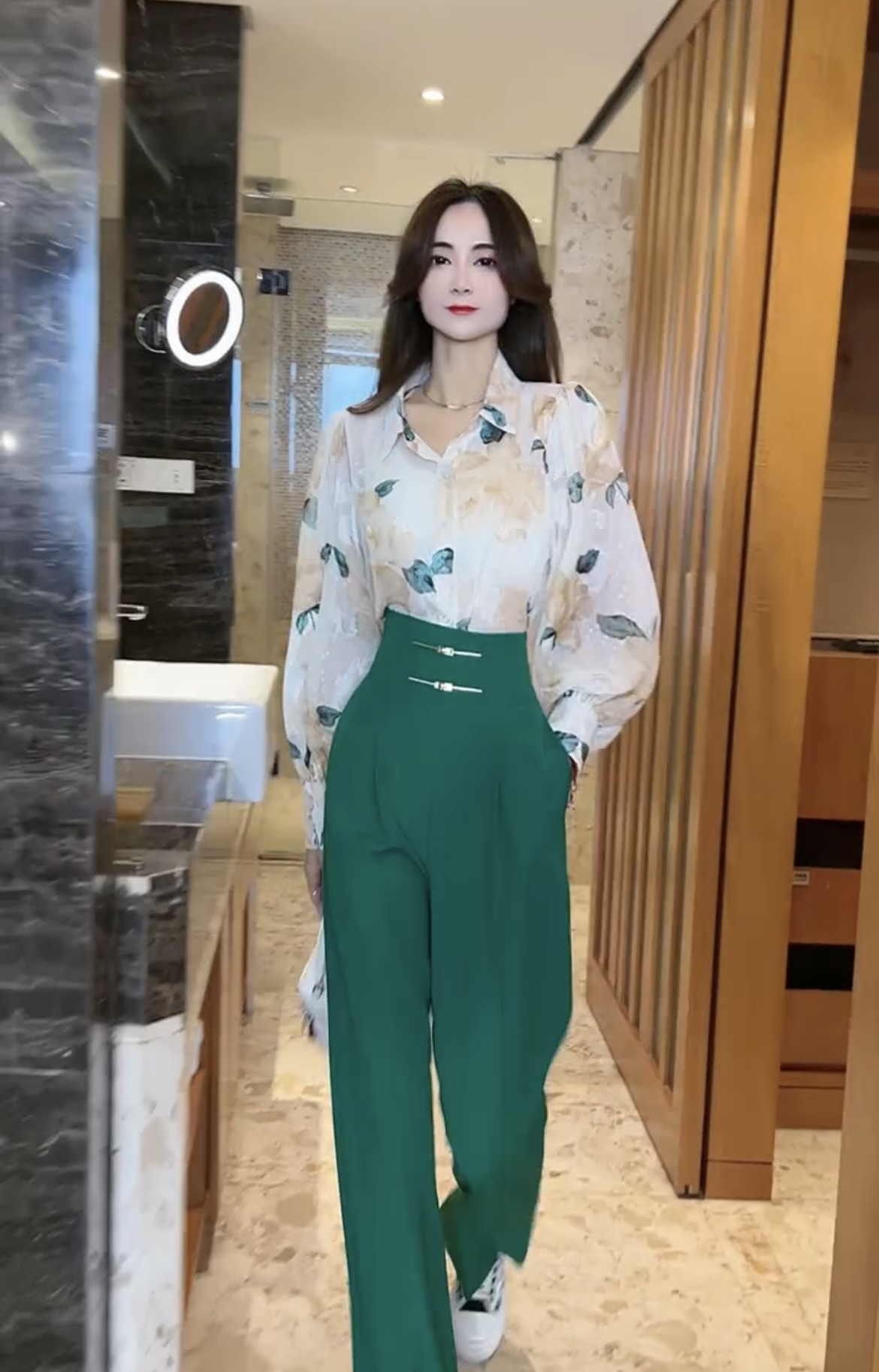 Temperament and fashion suit 2024 spring new long-sleeved design shirt + high-waisted Chinese style wide-leg pants