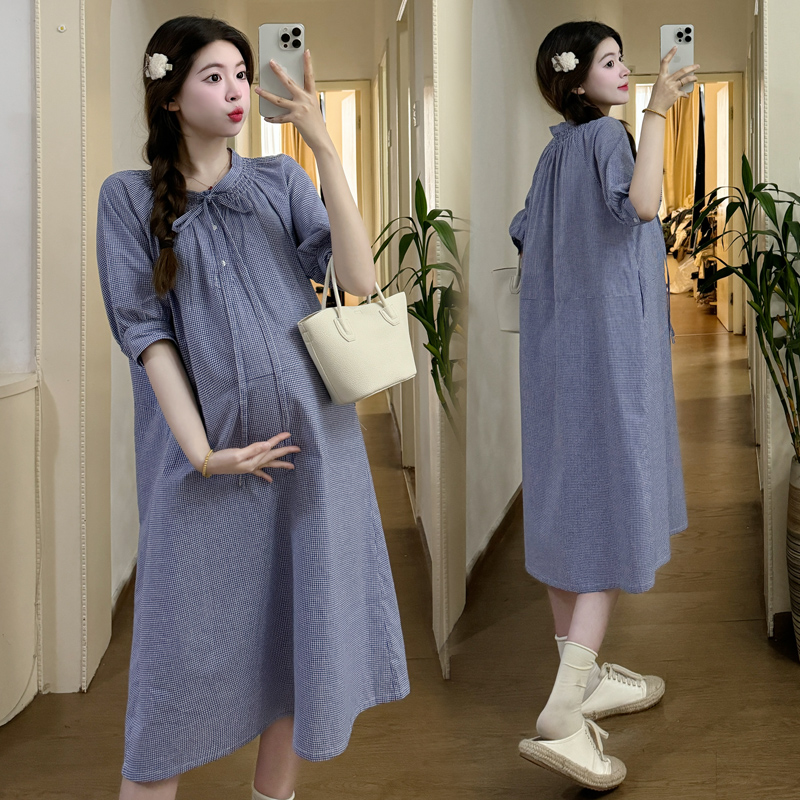 실사 신제품 임산부 봄 여름 신제품 한 부서 미니멀리즘 루즈핏 대 핏 스타일 한 마디 봄 여름 드레스